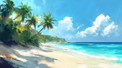 Obraz premium Tropical beach escape coastal paradise landscape art bright sunlight serene view nature's beauty unveiled