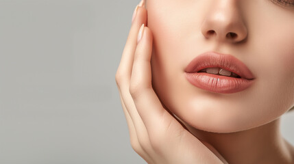 Fototapeta premium Radiant Beauty Portrait of a Woman with Soft and Natural Makeup