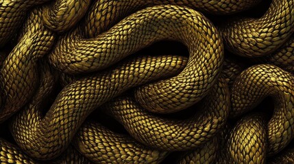 Fototapeta premium Golden metal texture resembling the scales of a dragon or snake, with intricate details and a shimmering, metallic finish.