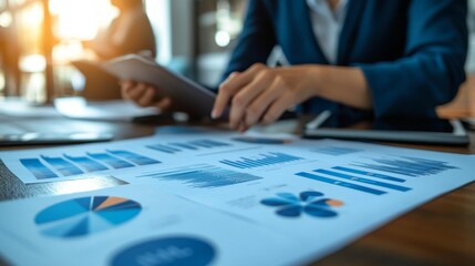 Business meeting analytics presentation office environment digital reports collaborative setting professional viewpoint data analysis strategies