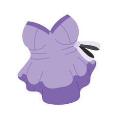 Elegant lavender strapless dress icon with ruffles and a bow accent.