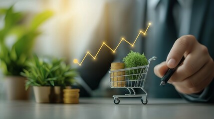 Online Commerce Concept with Growth Graph in Shopping Cart Capturing Business Trends and Financial Success in the Digital Marketplace