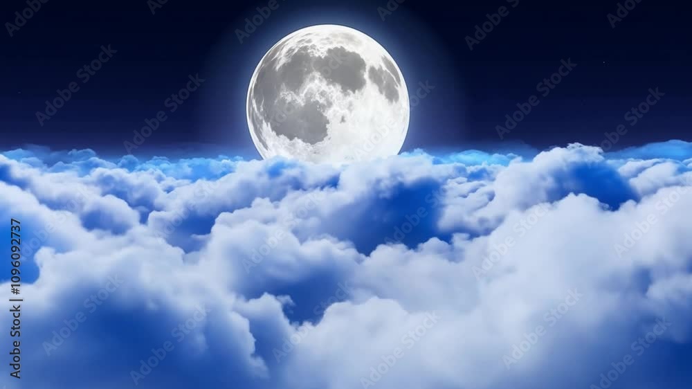 Poster a bright full moon illuminates the sky as it rises above soft, billowing clouds, creating a calm and