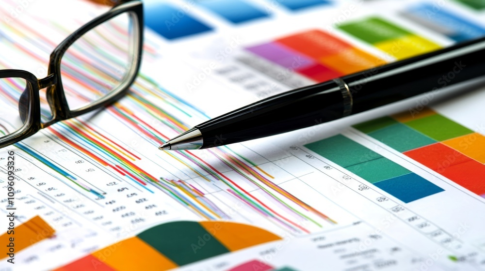 Poster analyzing business data trends office environment infographic presentation professional setting high