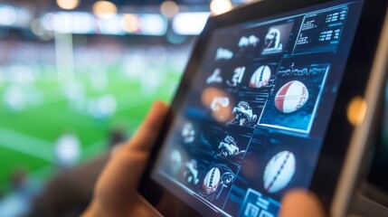 Live sports analysis and betting insights stadium digital interaction dynamic environment close-up view sports technology trends