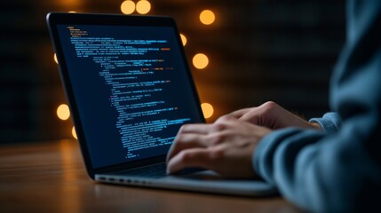 Code on Laptop Screen with Soft Bokeh Background, Representing Alert and Warning in Cybersecurity Context, Highlighting Cyber Threats and Security Measures