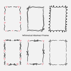 whimsical border frame set. hand drawn scribble line, ribbon bow frame for invitation, valentine or christmas design.