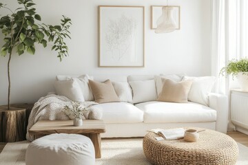 Bright and airy living room with minimalist Scandinavian design