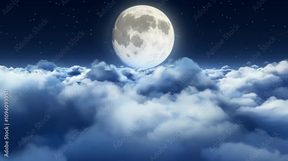 Fototapete the full moon illuminates a serene evening sky, casting a soft glow over fluffy clouds. stars twinkl