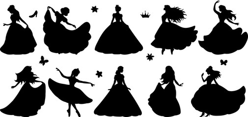 princess set black silhouette vector