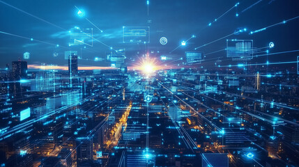 ネオン輝く未来都市の風景