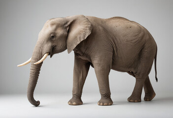 Obraz premium standard Elephant right side view. Full figure visible, flat white background, no shadows, head and legs visible, ultra detailed, photorealistic 400mm lens, low angle 