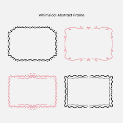whimsical border frame set. hand drawn scribble line, ribbon bow frame for invitation, valentine or christmas design.