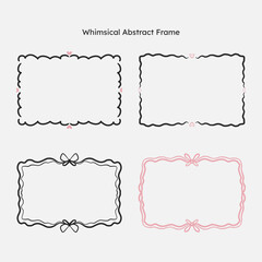 whimsical border frame set. hand drawn scribble line, ribbon bow frame for invitation, valentine or christmas design.