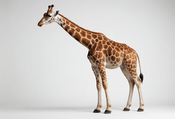Obraz premium standard Giraffe right side view. Full figure visible, flat white background, no shadows, head and legs visible, ultra detailed, photorealistic 400mm lens, low angle 