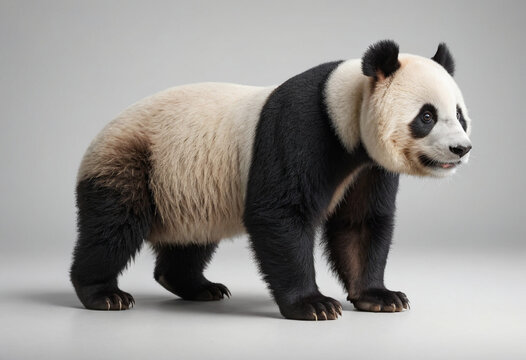  standard Panda right side view. Full figure visible, flat white background, no shadows, head and legs visible, ultra detailed, photorealistic 400mm lens, low angle 