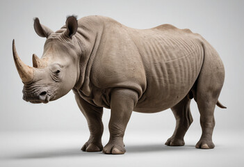Obraz premium standard Rhinoceros right side view. Full figure visible, flat white background, no shadows, head and legs visible, ultra detailed, photorealistic 400mm lens, low angle 