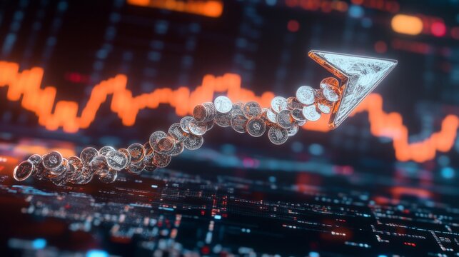 Upward trend in cryptocurrency value digital market financial visualization online environment macro view investment insight