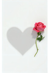 Rose on White Background with Heart-Shaped Shadow - Elegant and Romantic Design