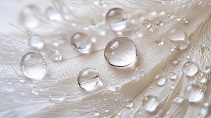 Water Droplets Adorn a Soft White Feather