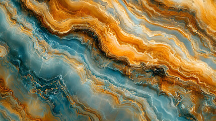 Obraz premium Abstract Marble Texture with Blue and Orange Swirls, Perfect for Interior Design and Decoration