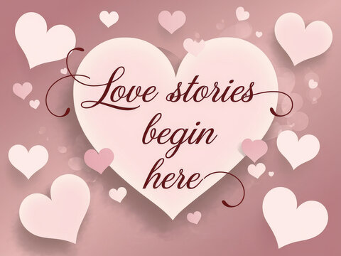 Romantic heart design with love quote on soft pink background