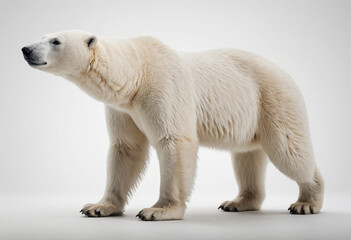  standard Polar Bear right side view. Full figure visible, flat white background, no shadows, head and legs visible, ultra detailed, photorealistic 400mm lens, low angle 