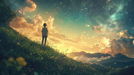 Fototapeta premium join us on our journey to tell amazing stories, anime style, 4k
