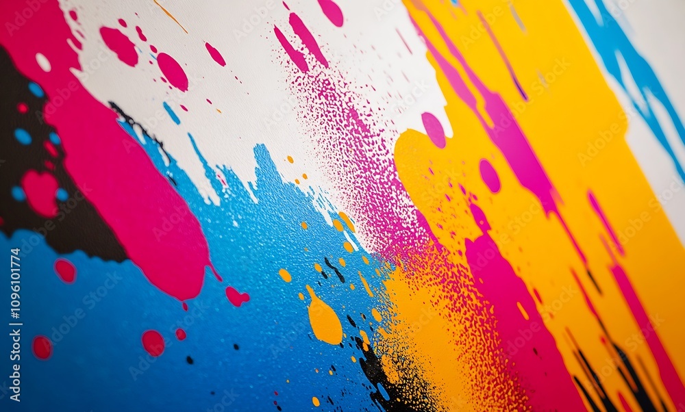 Poster bold splash art with multicolor paint splatters on vibrant canvas : generative ai