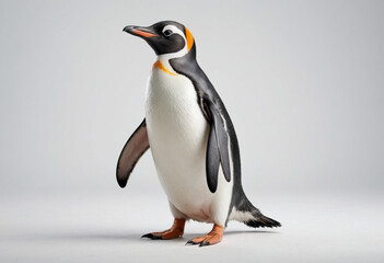 Fototapeta premium standard Penguin right side view. Full figure visible, flat white background, no shadows, head and legs visible, ultra detailed, photorealistic 400mm lens, low angle 