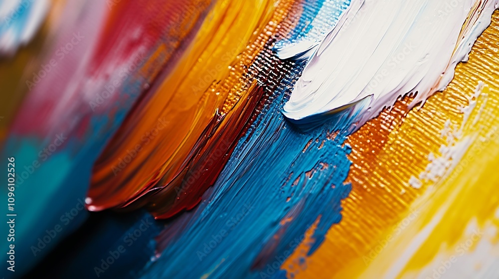 Poster Abstract Colorful Acrylic Paint Strokes on Canvas Close-Up : Generative AI