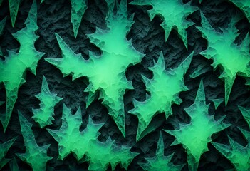 Green neon ice grunge pattern with jagged cracks and glowing frost details set against a dark back, AI Generated