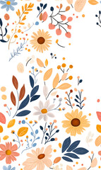 Obraz premium Floral flowers and beautiful colorful leaves wallpaper seamless pattern for interior decoration or background.
