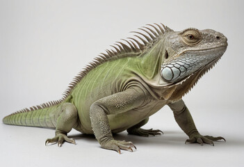 Fototapeta premium standard Iguana right side view. Full figure visible, flat white background, no shadows, head and legs visible, ultra detailed, photorealistic 400mm lens, low angle 