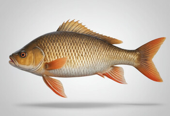 Fototapeta premium standard Carp right side view. Full figure visible, flat white background, no shadows, head and legs visible, ultra detailed, photorealistic 400mm lens, low angle 