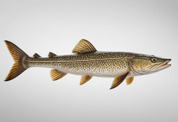 Obraz premium standard Pike right side view. Full figure visible, flat white background, no shadows, head and legs visible, ultra detailed, photorealistic 400mm lens, low angle 