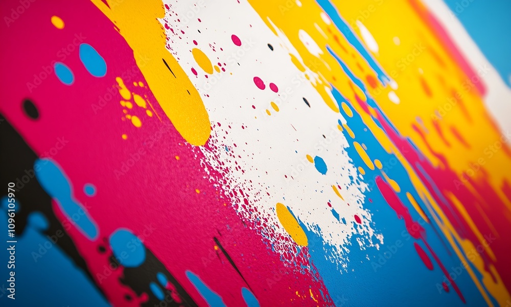 Poster vibrant multicolored abstract art with dynamic paint splatter on canvas : generative ai