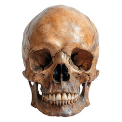 Fototapeta premium Front view of human skull isolated on a cutout PNG transparent background