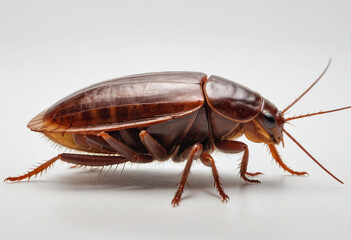  standard Cockroach right side view. Full figure visible, flat white background, no shadows, head and legs visible, ultra detailed, photorealistic 400mm lens, low angle 