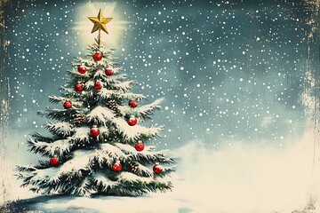 Fototapeta premium Christmas tree silhouette outdoors, illustration, template for design, greeting card, invitation.