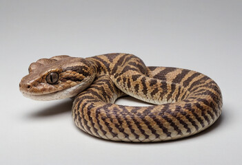 Obraz premium standard Malayan pit viper right side view. Full figure visible, flat white background, no shadows, head and legs visible, ultra detailed, photorealistic 400mm lens, low angle 