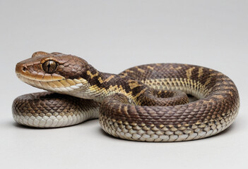 Obraz premium standard Malayan pit viper right side view. Full figure visible, flat white background, no shadows, head and legs visible, ultra detailed, photorealistic 400mm lens, low angle 