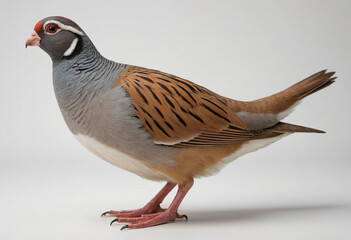 Obraz premium standard Partridge right side view. Full figure visible, flat white background, no shadows, head and legs visible, ultra detailed, photorealistic 400mm lens, low angle 