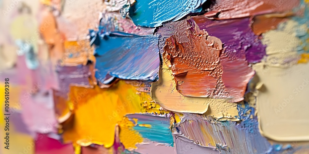 Poster vibrant multicolor abstract oil painting texture in close up view : generative ai