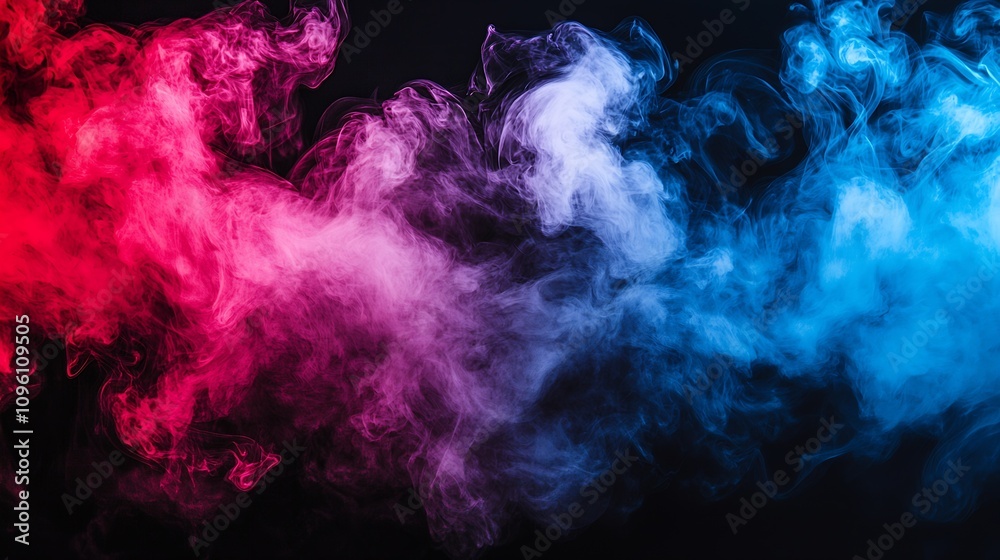 Aufkleber dynamic red and blue smoke blend on black background with artistic swirls : generative ai