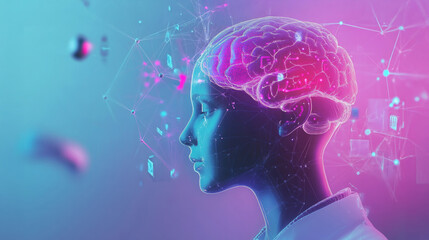 Obraz premium AI transformation represents the fusion of technology and human cognition in a vibrant digital landscape