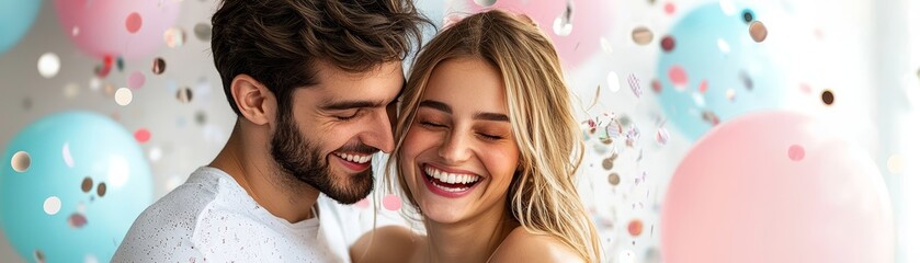 Joyful celebration of love between partners indoor party emotional moment bright atmosphere close-up view happiness concept