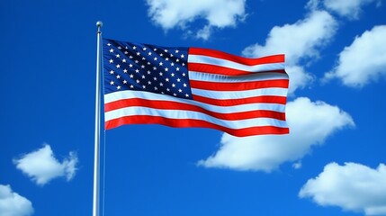 Obraz premium Majestic US Flag Fluttering in Dynamic Cloudy Sky Symbolizing Freedom and Unity : Generative AI