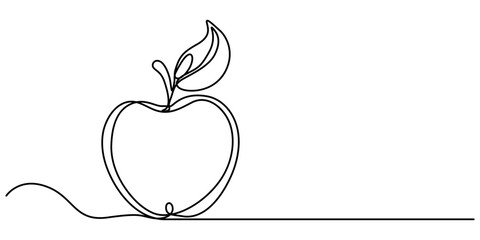 A simple continuous line drawing of an apple on a uniform white background, Continuous one single line art drawing of apples icon organic food vector, continuous line drawing of apple fruit. one line 