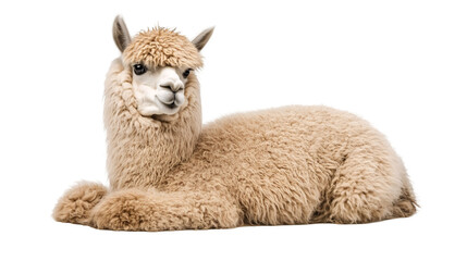 Obraz premium Fluffy Alpaca with a thick curly coat isolated on a transparent background, PNG